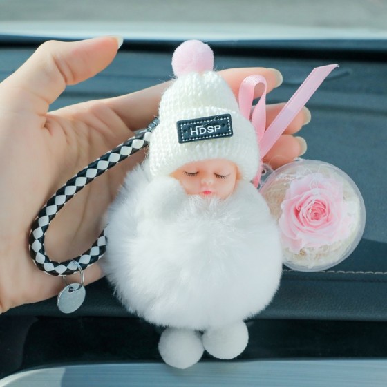 Preserved Flower Cute Girl's Accessories: Plush Doll Keychains & Bag Charms