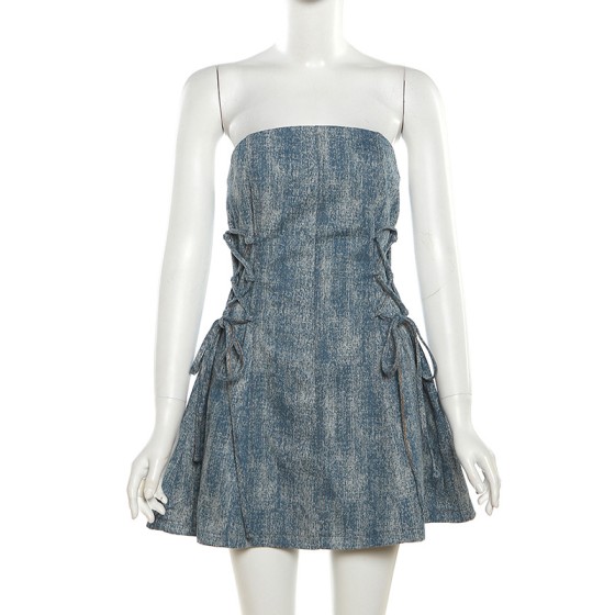 Summer new fashionable sexy pure color dress with fitted waist, slim fit, backless and short length for women