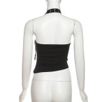 Summer new fashionable women's trendy personalized one-shoulder crop top with rivets and fringed shorts set