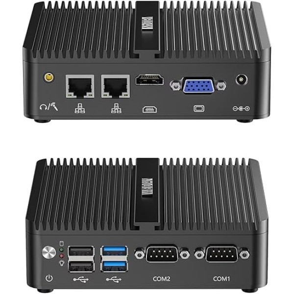 无风扇迷你电脑,工业电脑,迷你电脑 N100(高达 3.4GHz),4K 高清 + VGA 双显示输出,2千兆以太网,4USB,2RS232 COM,Win11,WiFi,BT(8GB RAM 256GB SSD)