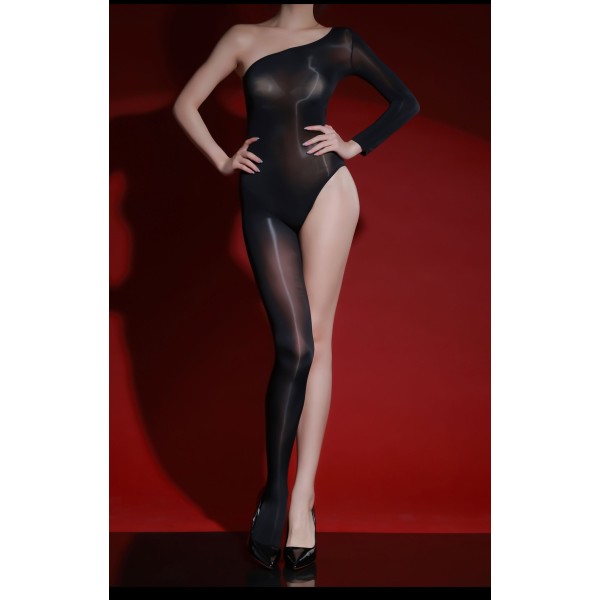 Stockings, one-piece clothes, full-body underwear, white black silk, shiny, sexy, horse oil stockings